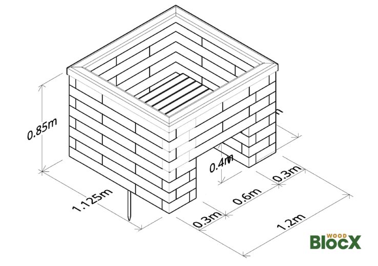 Abri pour robot tondeuse avec jardinière / 1,2 x 1,125 x 0,85 m WoodBlocX